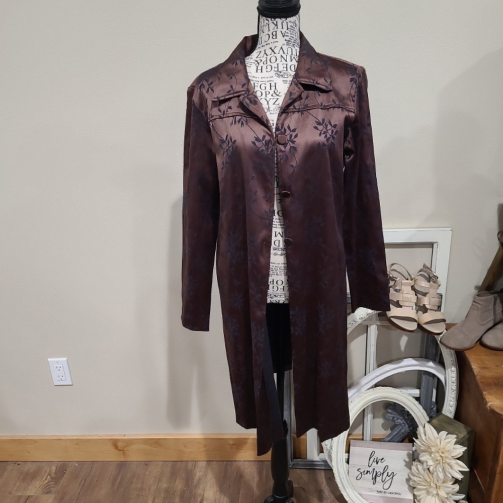 Vintage Brown‎ Satiny Embroided Evening Jacket Blazer Women SZ Small